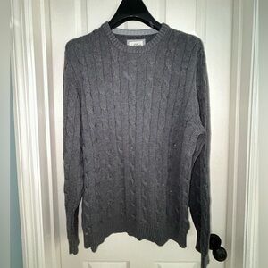 Men’s cotton cable knit sweater dark gray size large